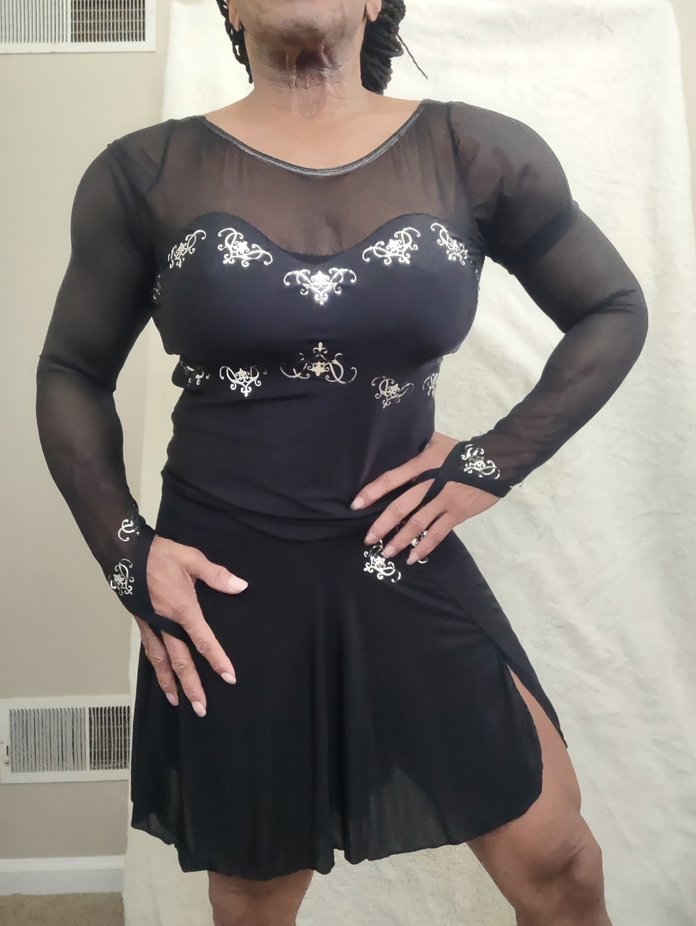Black Sequence Large Ladies Dance Figure Competition Skating Dress